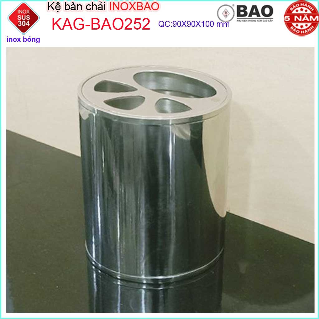 Kệ bàn chải Inox Bảo KAG-BAO252, giá để  kem đánh răng đặt bàn-treo tường SUS304 bóng sáng thiết kế tuyệt đẹp sang trọng