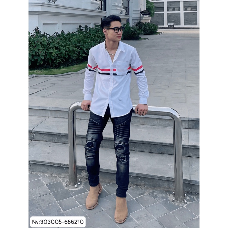 (Free Ship) Áo Sơ Mi Nam In Vải Kate Mịn Mát Sọc Đỏ Đen Cách Điệu  Làm Các Cô Xao Xuyến HK HHp Fashion