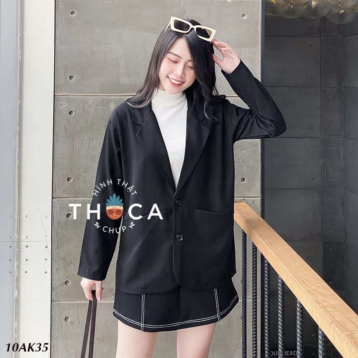 Áo khoác blazer túi xéo THOCA HOUSE đen, trắng, kem, hồng, cà phê mềm mại freesize phù hợp đi làm công sở, sự kiện