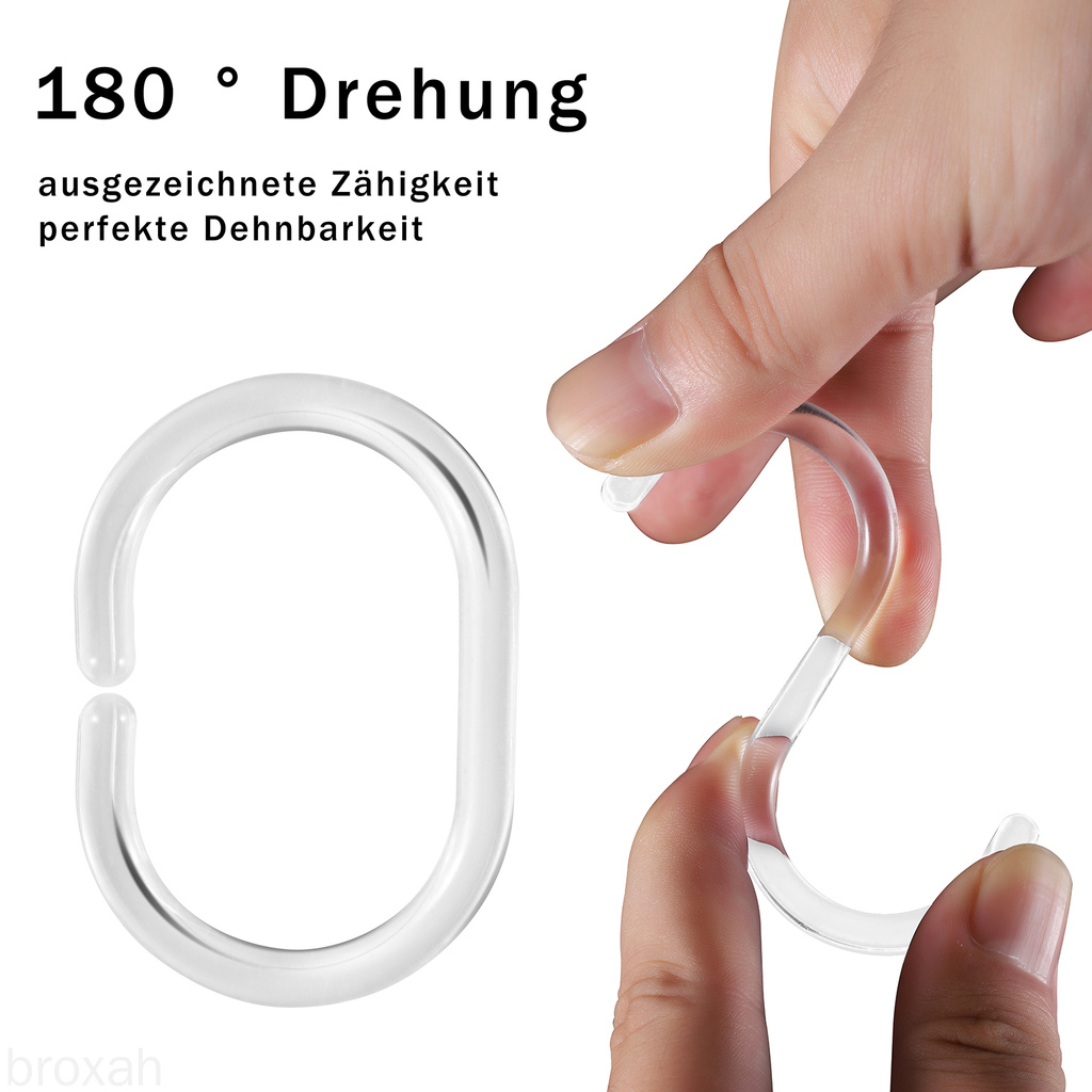 24pcs 360 Degree Twistable Shower Curtain Ring Plastic C-shaped Hook Transparent Bathing Accessory broxah