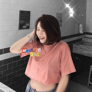 Áo Croptop Trơn Hồng Ruốc Tay Lỡ Form Rộng Oversize Ulzzang - MM