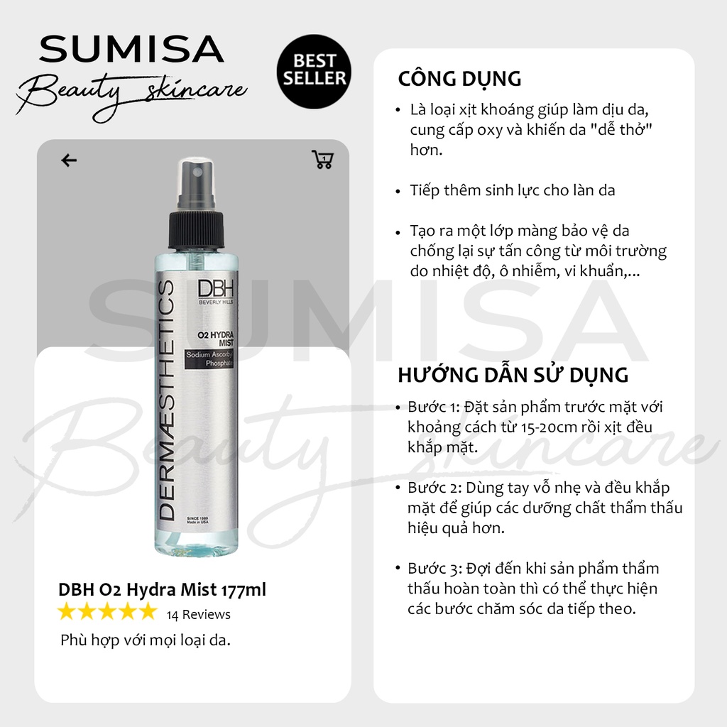 Toner DBH O2 Hydra Mist phun sương se khít lỗ chân lông