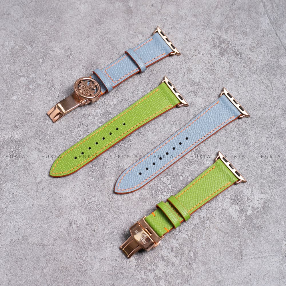 Dây da thủ công Epsom Xanh Cốm Mix Chỉ Cam dành cho Apple Watch đồng hồ thông minh Series 1/2/3/4/5/6/7/SE DDTC247