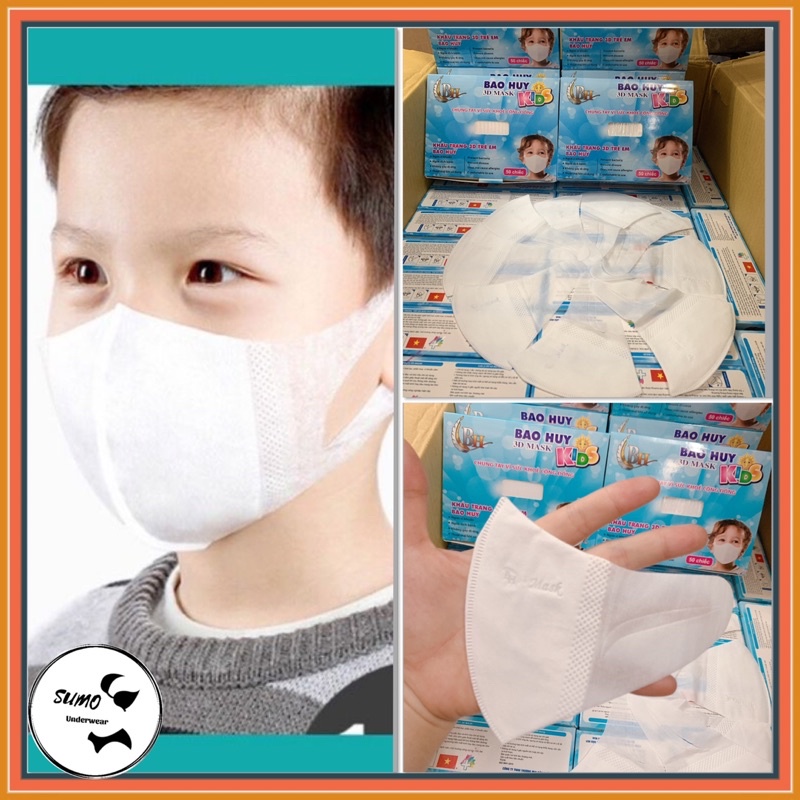 (Hộp 50c) khẩu trang 3d Mask Bảo Huy; Duy Khánh cho bé, kháng khuẩn, dễ thở, không đau tai. Mẫu vỏ hộp mới.