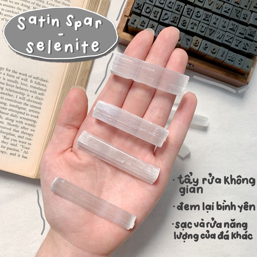 Satin Spar - Selenite ( Đá thanh tẩy, chữa lành Tarot, Reiki, sưu tầm..)