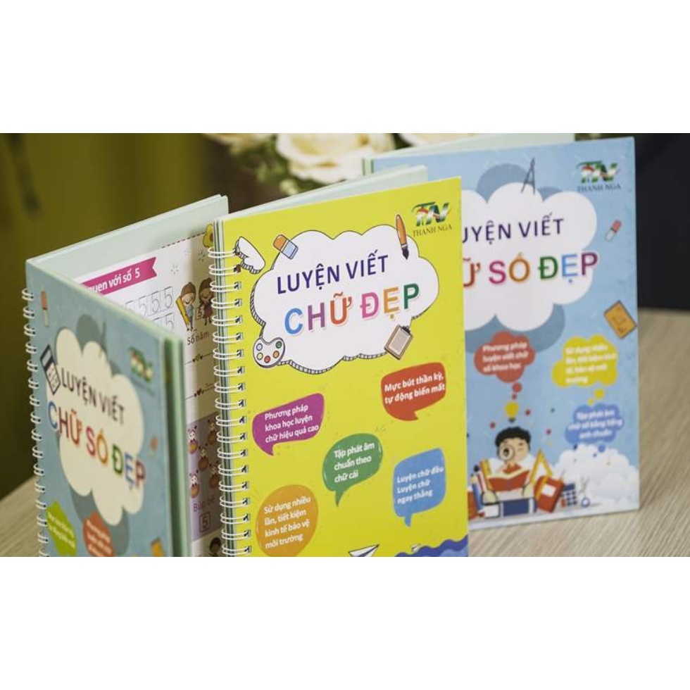 Bộ 3 Quyển Vở Tự Xóa Mực Vở Viết Thần Kì tặng kèm 2 bút và 6 ngòi cho Bé