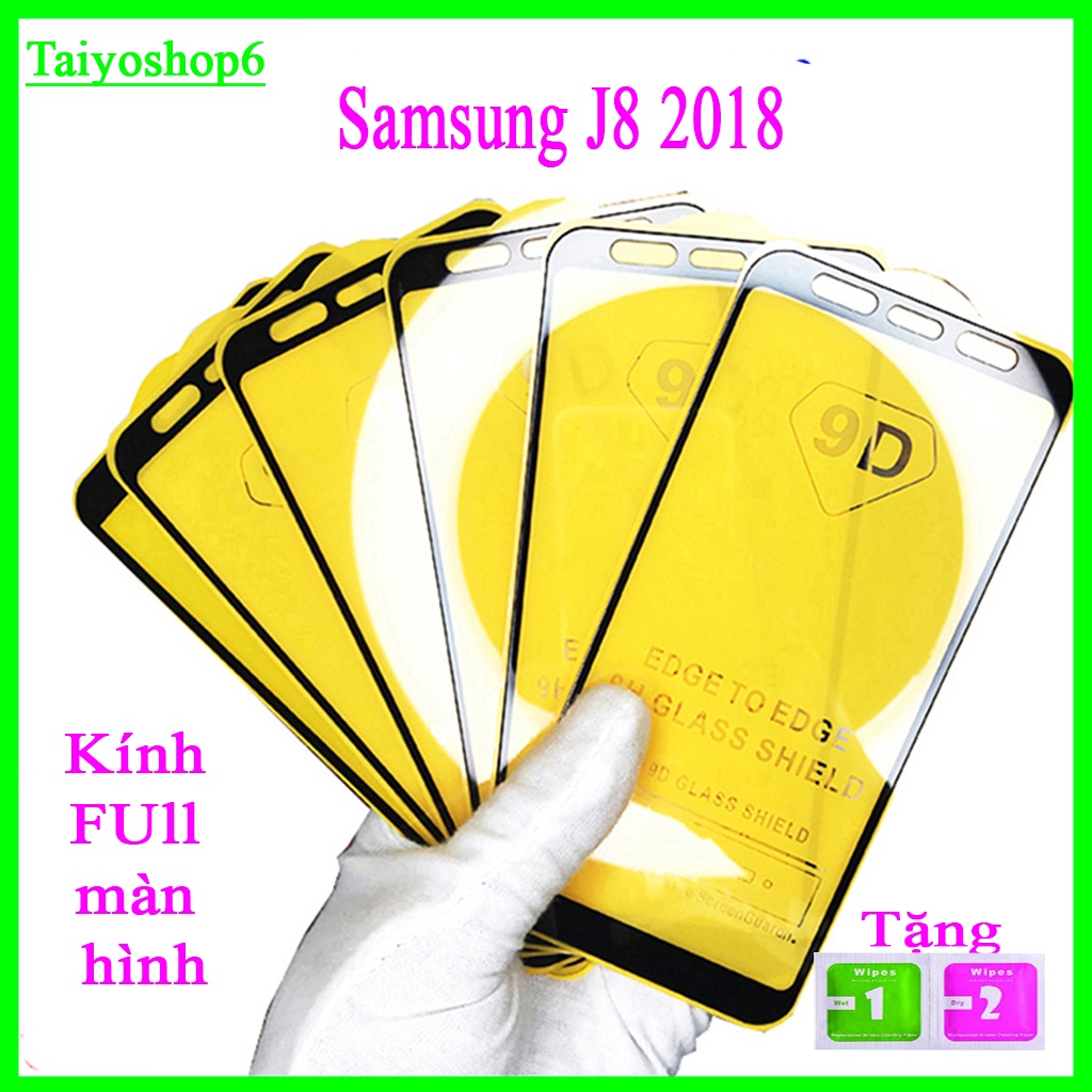 Kính cường lực Samsung J8 2018 , Kính cường lực full màn hình, Ảnh thực shop tự chụp, tặng kèm bộ giấy lau kínhKính cườn