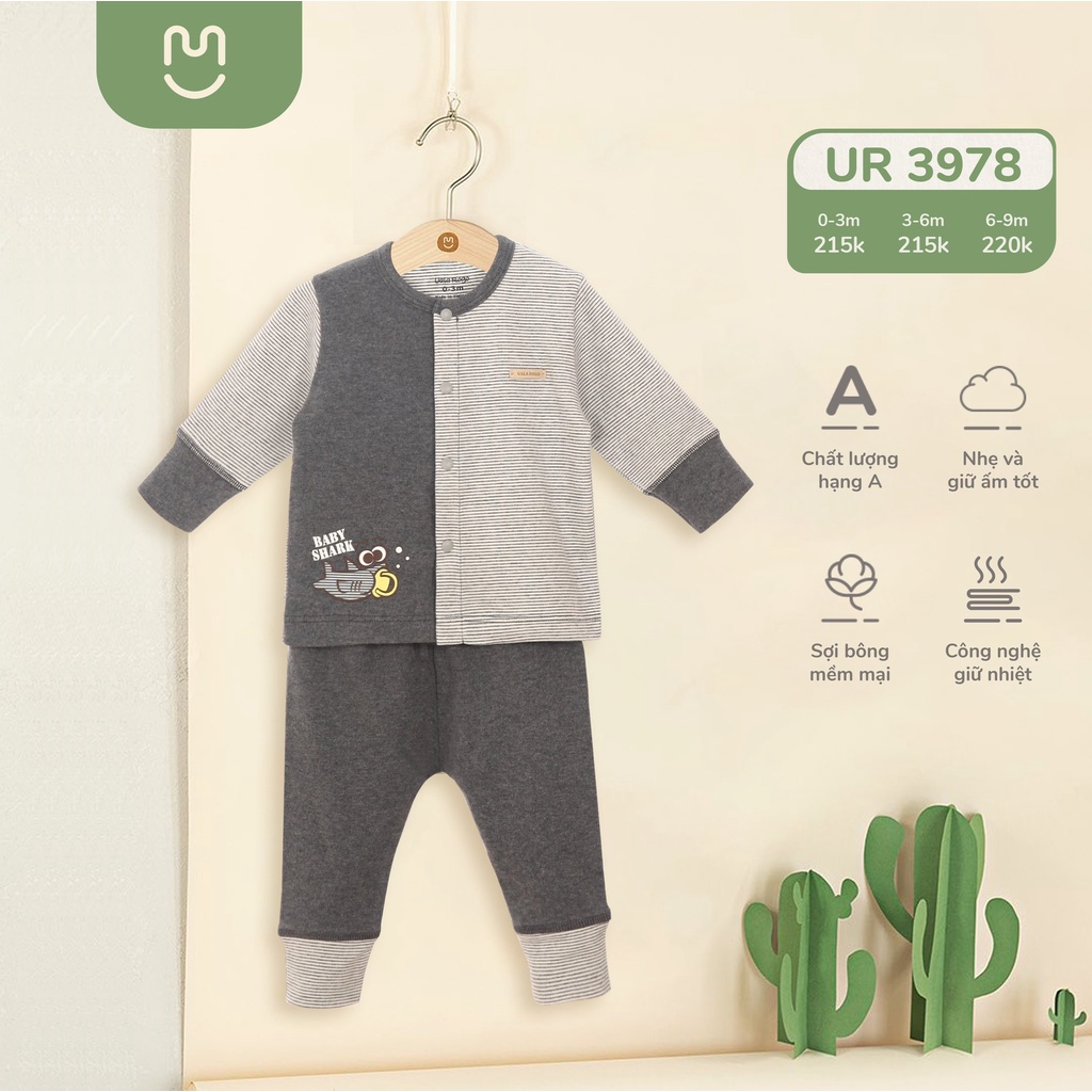 Quần áo sơ sinh thu đông cho bé Ualarogo 0-9 tháng dài tay giữ nhiệt vải Cotton nỉ mềm nhẹ 3978