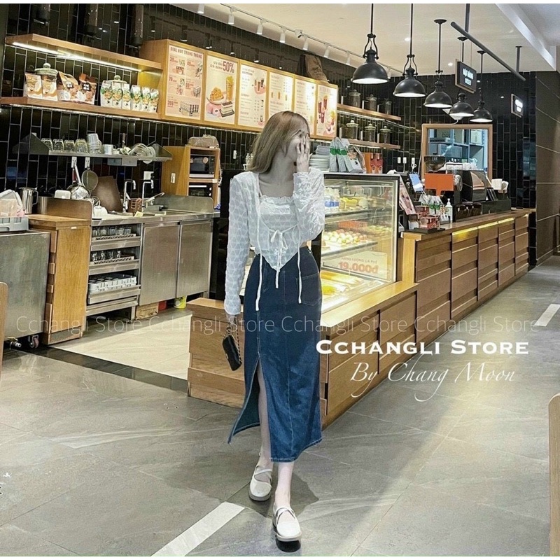 Set áo cặp ren hoa nổi, mặc riêng mix rời đều xinh, len Quảng Châu mỏng nhẹ.