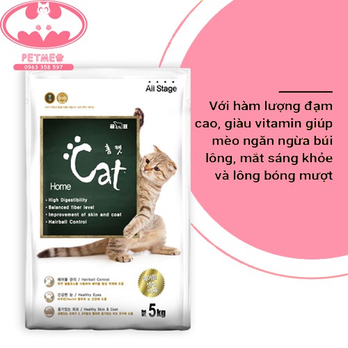 Thức ăn Home Cat Hàn Quốc cho mèo trên 2 tháng 1Kg dạng túi tiết kiệm - PETMEO
