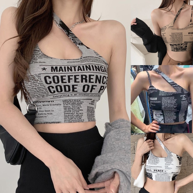 Áo Lửng Vai Dây In Chữ Báo Quyến Rũ Cho Nữ