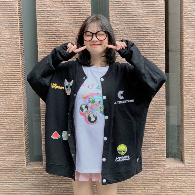 Áo khoác cardigan nữ form rộng hàn quốc thun nỉ nút bấm thời trang TP [NewUnisex]