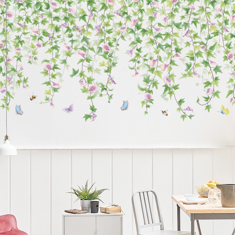 Decal tranh dán tường trang trí - DECOR phòng khách phòng ngủ DT10121 DÂY LEO HOA TÍM