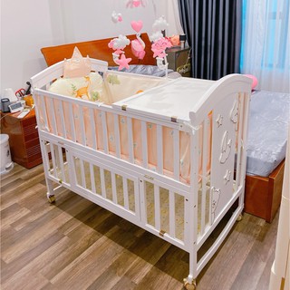 [TRỌN BỘ] Giường cũi cho trẻ em cao cấp Chilux Peace-White, tặng kèm mùng - Nôi cũi trắng