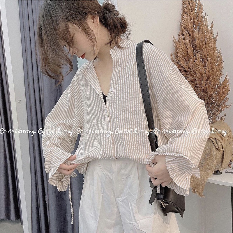 Áo Sơ Mi Kẻ Sọc Chất Thô Xốp Tay Nơ M5503-Violet