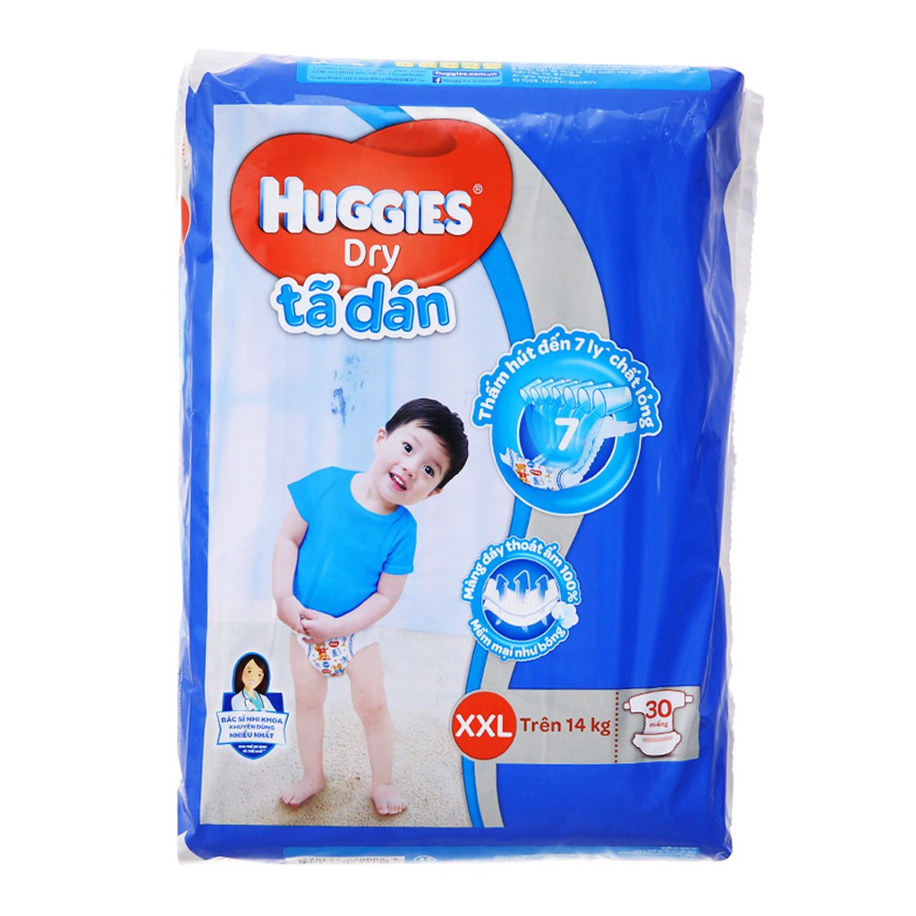 [CHÍNH HÃNG] Bỉm - Tã Dán Huggies Dry Size XXL30 (Cho bé &gt;14kg)