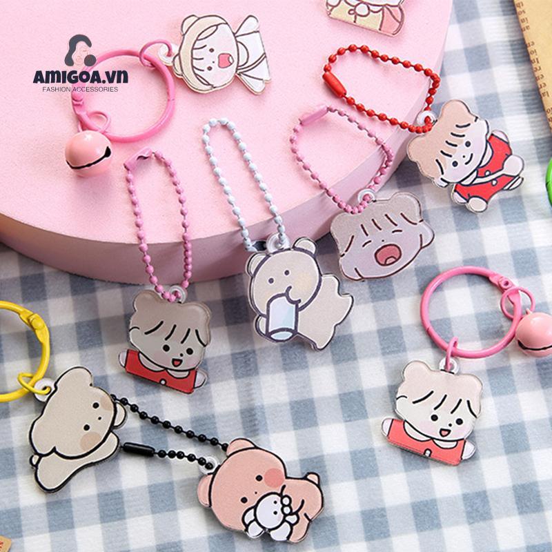 Móc Chìa Khóa Dạng Chuỗi Hạt acrylic Họa Tiết Gấu Dễ Thương Nhiều Màu Sắc
