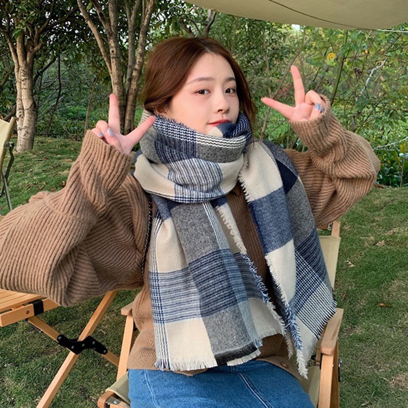 Khăn quàng cổ Han Quốc họa tiết caro mềm -SAM- Khăn choàng len nữ cao cấp