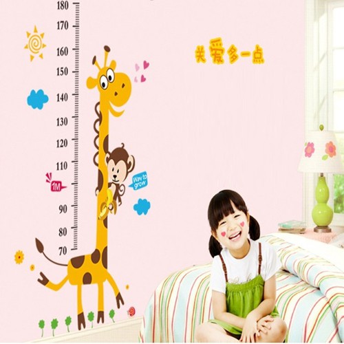 Decal dán tường thước đo khỉ và hươu cao cổ cho bé | BigBuy360 - bigbuy360.vn