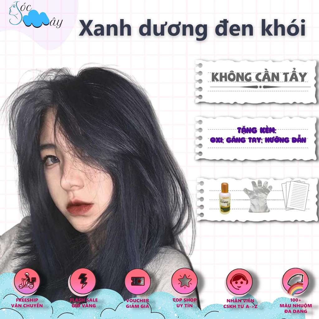 (KHÔNG TẨY) Thuốc nhuộm tóc XANH DƯƠNG ĐEN KHÓI