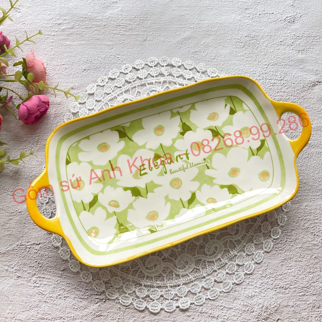 Chén Dĩa Sứ Bát Ăn Cơm Đĩa Sứ Decor cao cấp tổng hợp đĩa chữ nhật có tay cầm xinh yêu trang trí đồ ăn cực đep