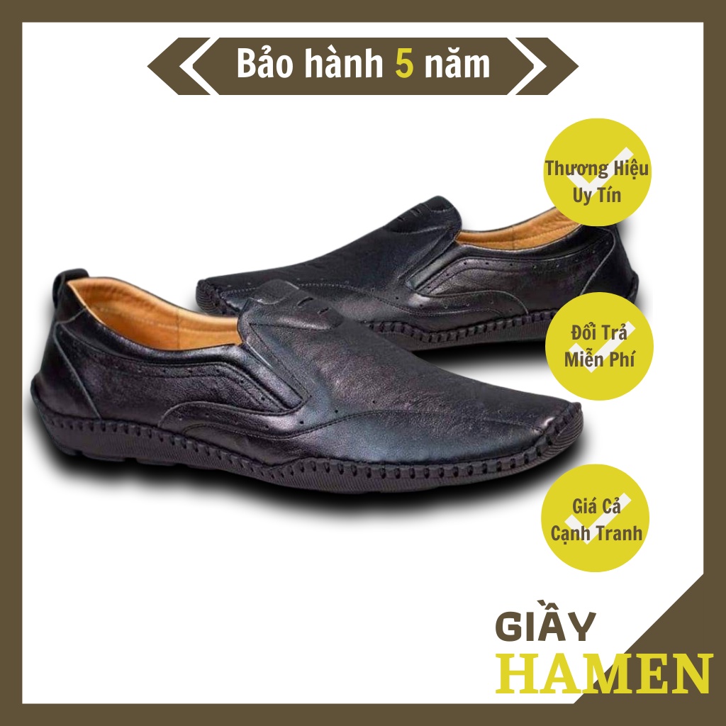 Giày Lười  Da Bò,Giày Da Nam Cao Cấp  Hamen MSKT01 ,Đế Khâu Da Bò Êm Mềm, Bảo hành nổ da 12 tháng