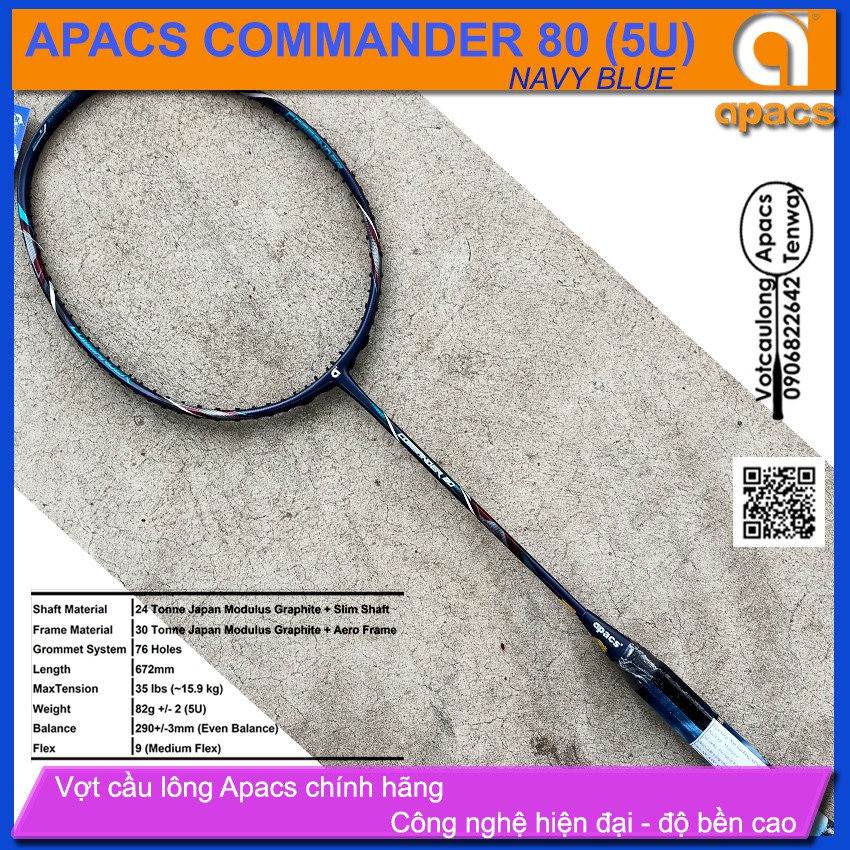 [Vợt cầu lông Apacs Commander 80 Navy Blue- 5U] – Vợt cân bằng hơi thiên công, nước sơn màu lính hải quân