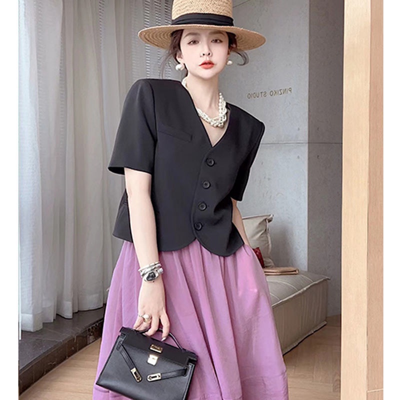 Bộ Đồ Tay Ngắn 2022 Thời Trang Xuân Hè Phong Cách Hàn Quốc Dễ Phối Đồ Thanh Lịch Dễ Phối Đồ Cho Văn Phòng