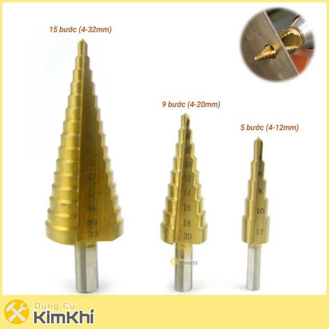 Hà Nội Bộ 3 mũi khoan bước tháp titanium 3-20 mm khoan sắt, tôn, nhôm