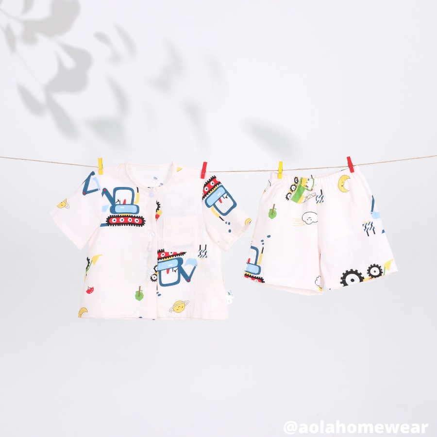 Pijama bé trai tay ngắn xô cotton Áo Lá Homewear COXOT22, đồ bộ cộc tay cho bé trai