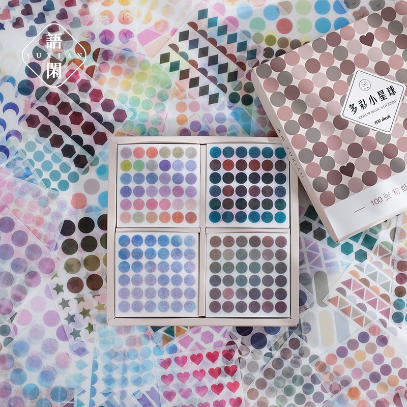 Sticker Tròn Tách Lẻ Nhiều Màu Cute Dụng Cụ Bullet Journal Hình Dán Sổ Tay Mũ Bảo Hiểm Washi Tape ST72