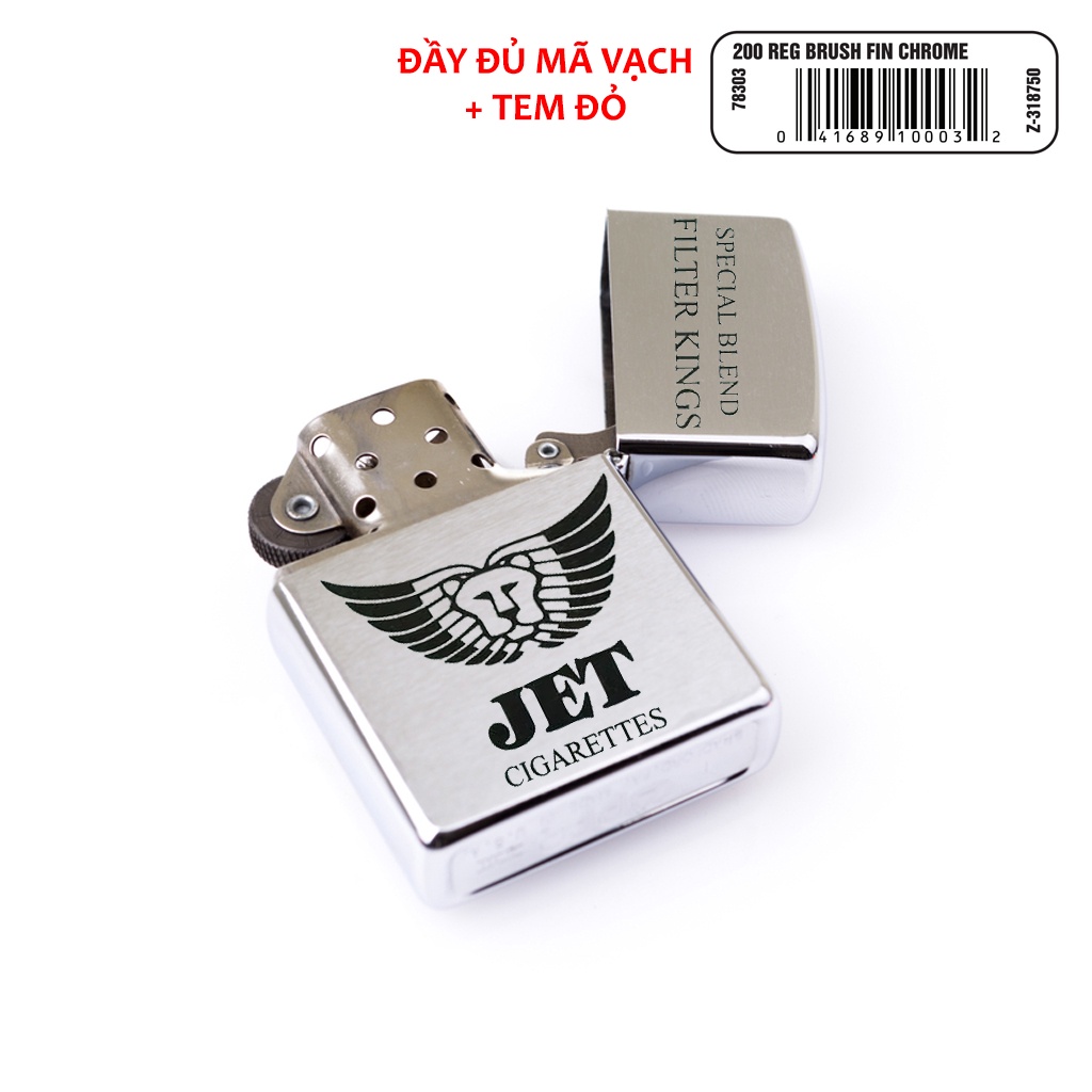 Bật zippo bạc, hộp quẹt Satin Chrome khắc JET vỏ dày hàng Mỹ- KenZ