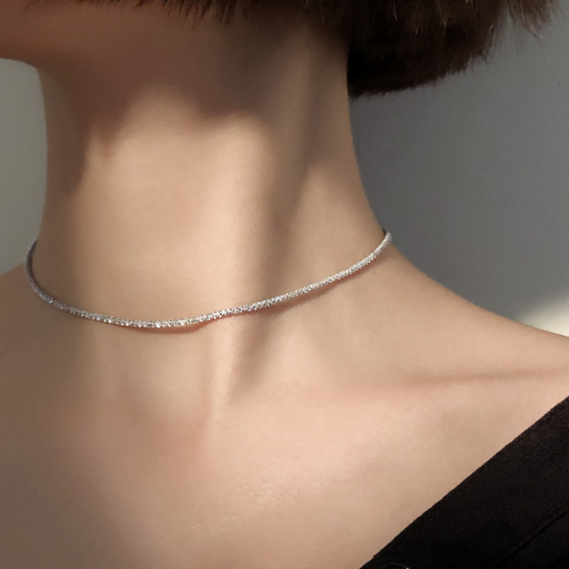 Vòng Cổ Choker Mạ Bạc Lấp Lánh Phong Cách Hàn Quốc Đơn Giản