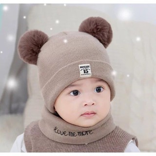 mũ quả bông kèm khăn xuất hàn cho bé yêu