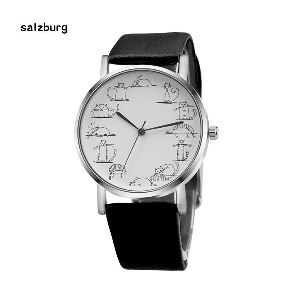 Đồng hồ nữ mặt in hình mèo hoạt hình dễ thương dây giả da | BigBuy360 - bigbuy360.vn