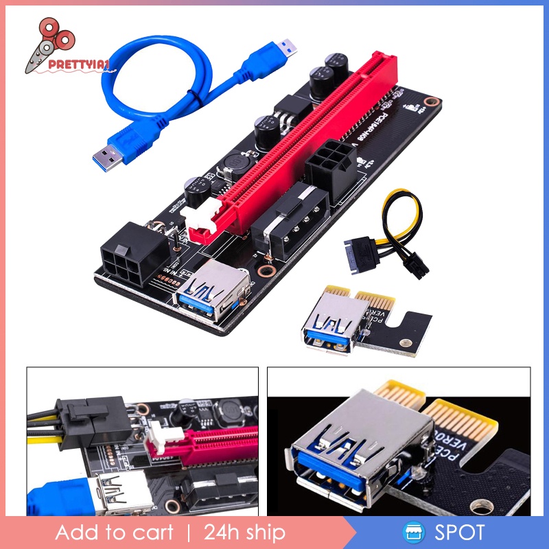 ✨Hàng sẵn sàng✨Thẻ mở rộng Pci-E Ver 009s 1x Sang 16x Usb 3.0 2x 6pin