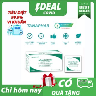 Bông tẩm cồn y tế tiệt trùng (Alcohol Pads) 70 độ Tanaphar giúp loại bỏ vi khuẩn, sát khuẩn trên tay - Hộp 100 miếng