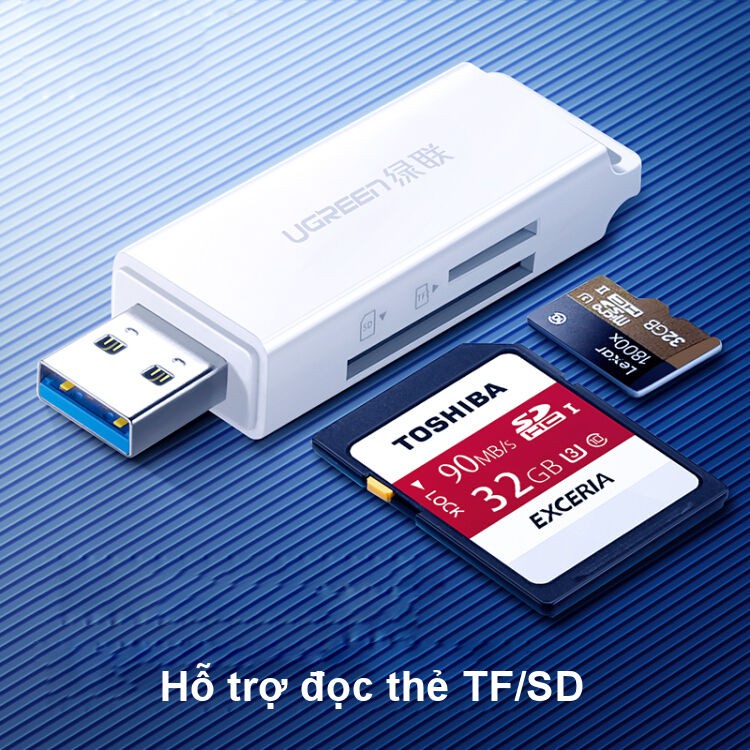 Đầu đọc thẻ nhớ SD và TF dạng móc treo USB 3.0 UGREEN CM104