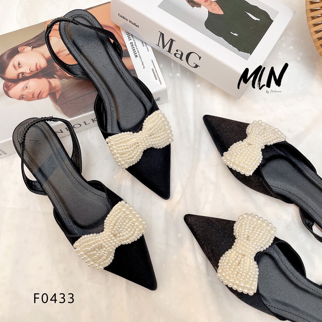 GIÀY SANDAL NỮ SLINGBACK ĐẾ BỆT BÍT MŨI PHỐI NƠ CHÂU F0433