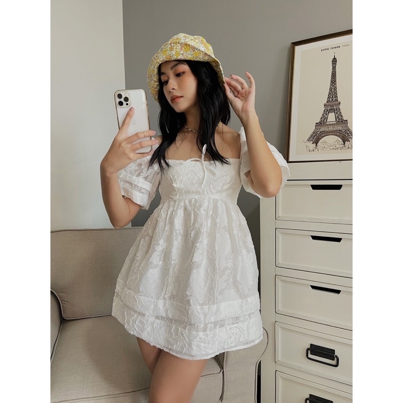 Đầm babydoll Shebyshj họa tiết hoa trắng-Maya Dress