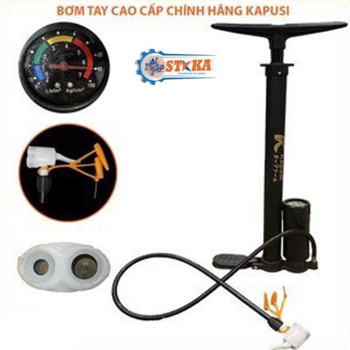 Bơm Tay Xe Đạp, Xe Máy Kapusi Nhật Bản Chính Hãng, Có Bình Hơi và Đồng Hồ Honor Hàng Cao Cấp