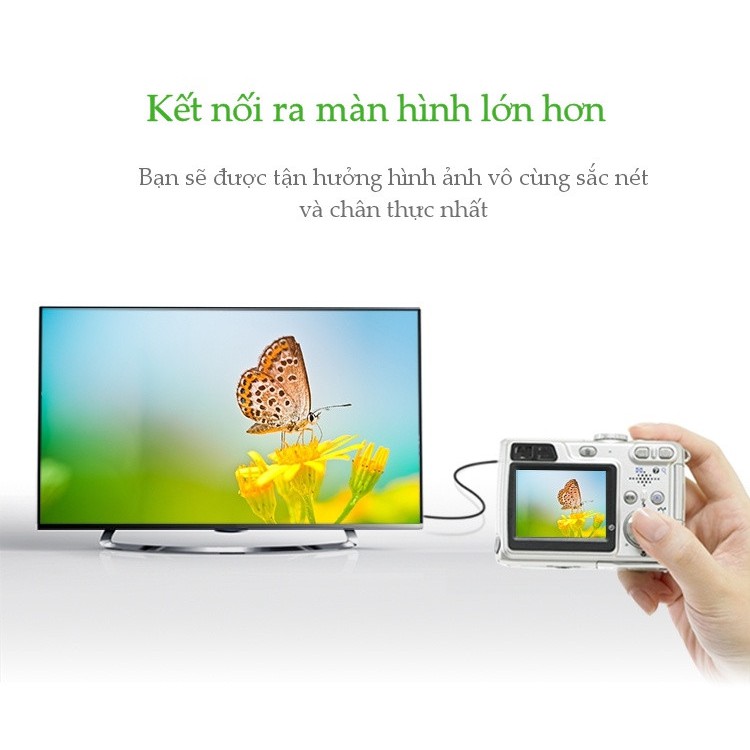 Cáp mini HDMI sang HDMI 1.4 thuần đồng 19+1 UGREEN HD108 10195 dài 1M - Hàng Chính Hãng