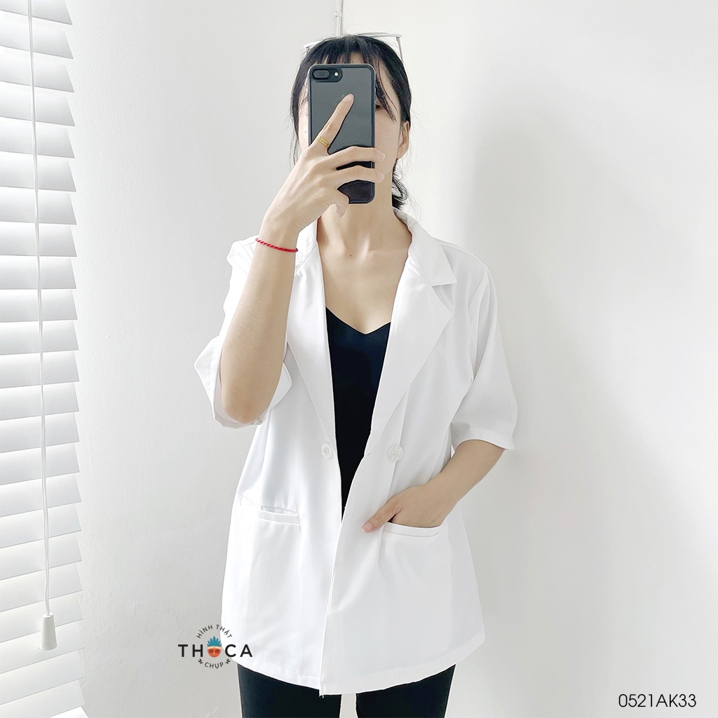 Áo blazer khoác vest tay ngắn túi mổ THOCA HOUSE xanh mint, đen, trắng, nude, caro trẻ trung, năng động