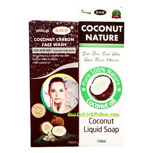 (7.2024) Combo sữa tắm tinh dầu dừa + sữa rửa mặt than dừa B.M.B