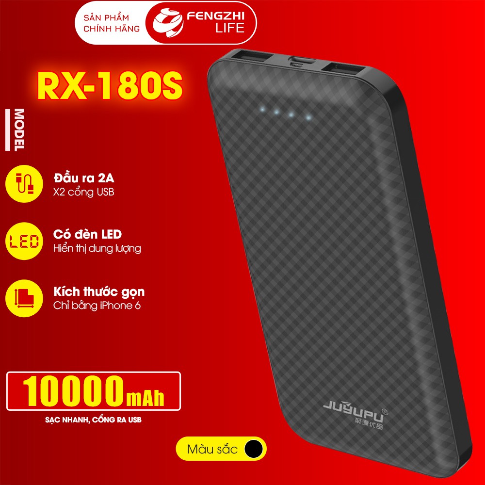 Sạc dự phòng, dung lượng pin sạc dự phòng 10000mAh có đèn LED, cổng USB 2A - BH 12 tháng RX180 | BigBuy360 - bigbuy360.vn