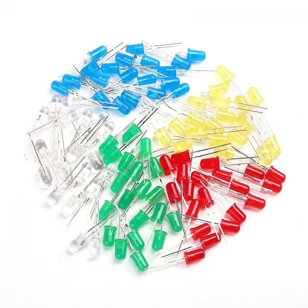 KRNY 100 Pcs 5mm New Hot White Yellow Red Green Blue DIY Practical Led Lamp Beads