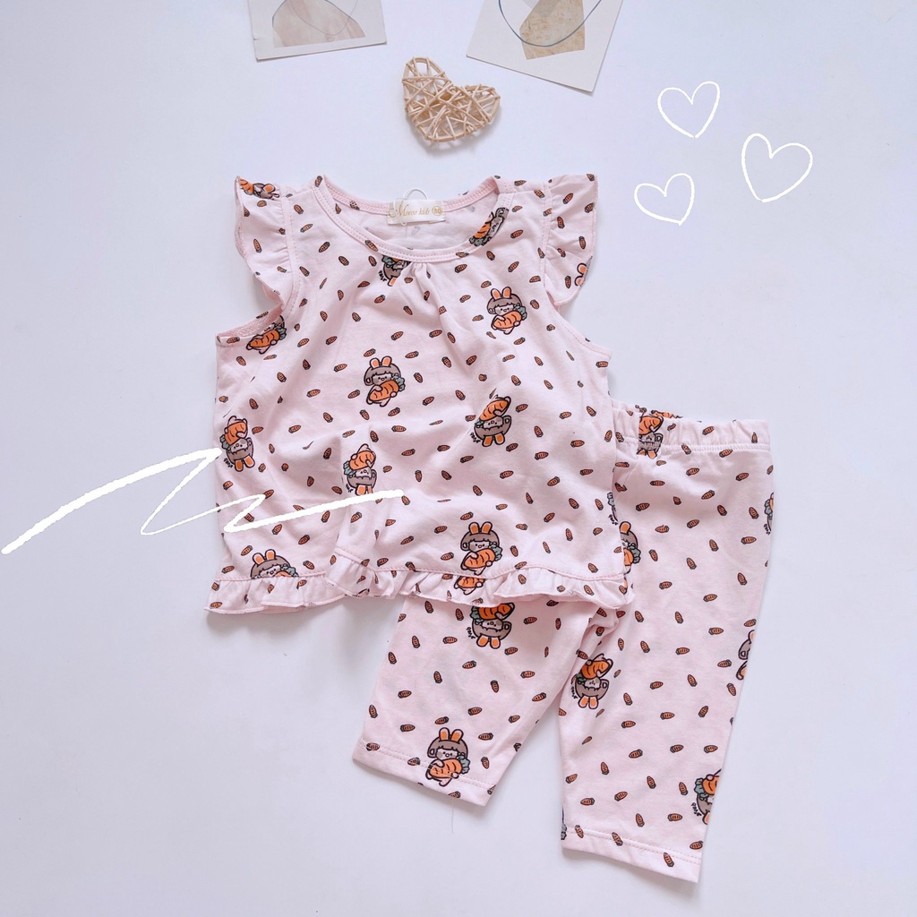 (8-22kg)Bộ thun cotton lửng cánh tiên Miwoo kids họa tiết siêu dễ thương cho bé gái bảng màu 3(ảnh thật)