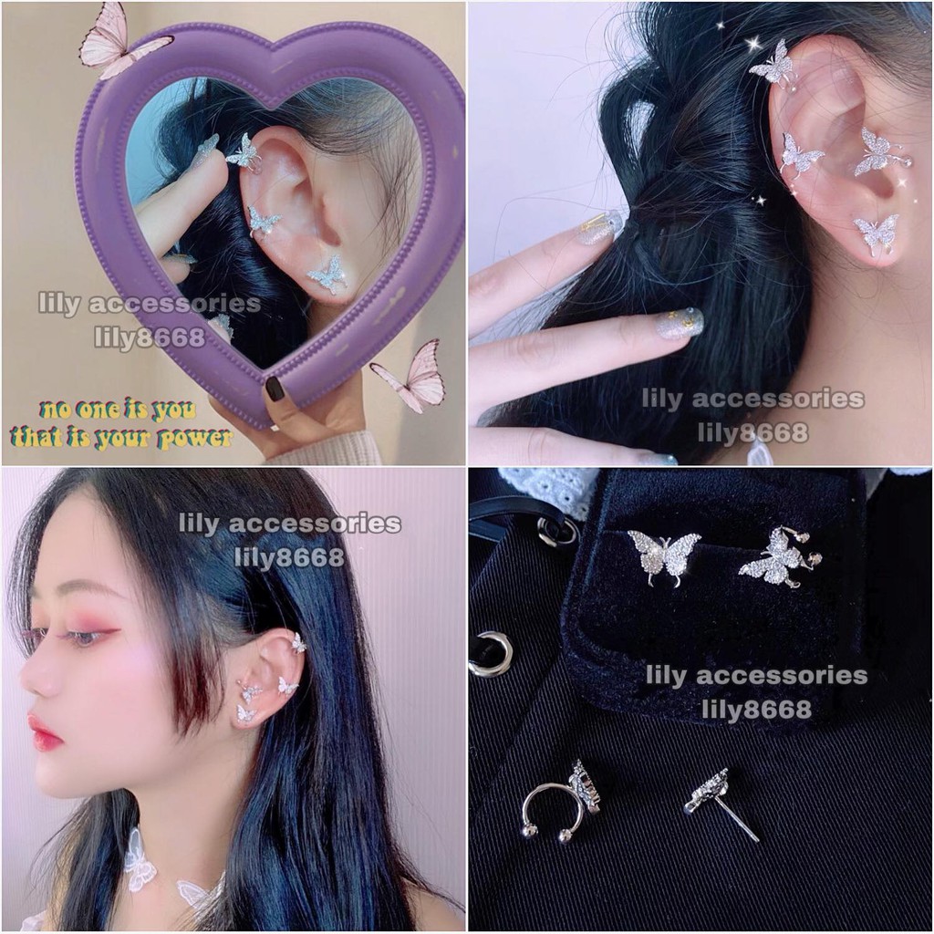 khuyên tai và kẹp tai không cần xỏ lỗ hình bướm đính kim