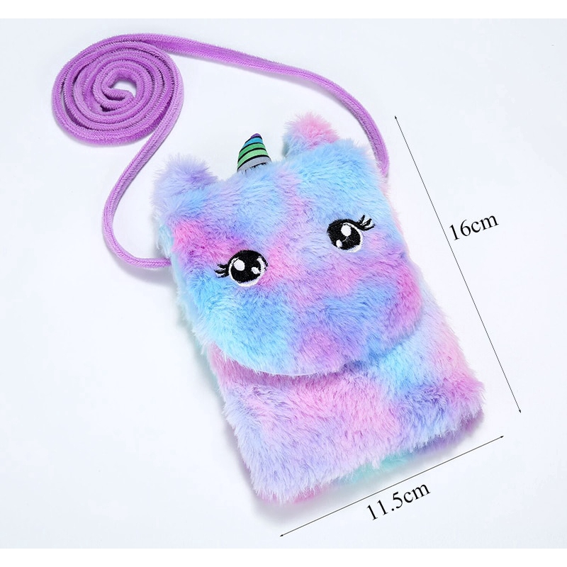 Túi đeo chéo hình kỳ lân phủ lông dễ thương thời trang cho bé gái