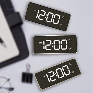 Mirror Led Charging Digital Alarm Clock Sound Control Backlight White